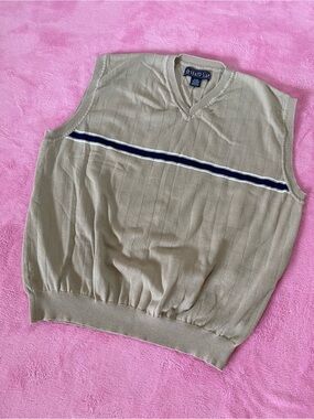 Vintage Grand Slam Striped Sweater Vest Tan Cotton Preppy Golf Core XL